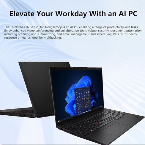 كمبيوتر محمول Lenovo ThinkPad L16 Gen 2 Business AI، شاشة 16 بوصة FHD+، Intel Core Ultra 7 255U، ذاكرة DDR5 بسعة 16 جيجابايت - 64 جيجابايت مخصصة، 512 جيجابايت - 4 تيرابايت SSD، HDMI، بصمة الإصبع، إضاءة خلفية، Wi-Fi 6E، عمر بطارية طويل، Windows 11 Pro in Kuwait