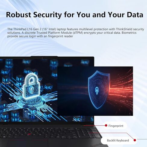 كمبيوتر محمول Lenovo ThinkPad L16 Gen 2 Business AI، شاشة 16 بوصة FHD+، Intel Core Ultra 7 255U، ذاكرة DDR5 بسعة 16 جيجابايت - 64 جيجابايت مخصصة، 512 جيجابايت - 4 تيرابايت SSD، HDMI، بصمة الإصبع، إضاءة خلفية، Wi-Fi 6E، عمر بطارية طويل، Windows 11 Pro in Kuwait