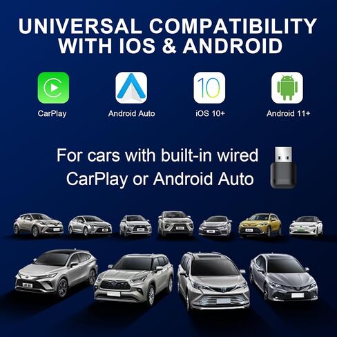 محول DUAIU اللاسلكي CarPlay لأجهزة iPhone وAndroid Auto - توصيل صغير وتشغيل السيارة بدون تأخير، ثنائي النطاق 2.4G/5G، إعادة الاتصال التلقائي، يحول السلك إلى لاسلكي للسيارات 2018+، USB-A وUSB-C in Kuwait