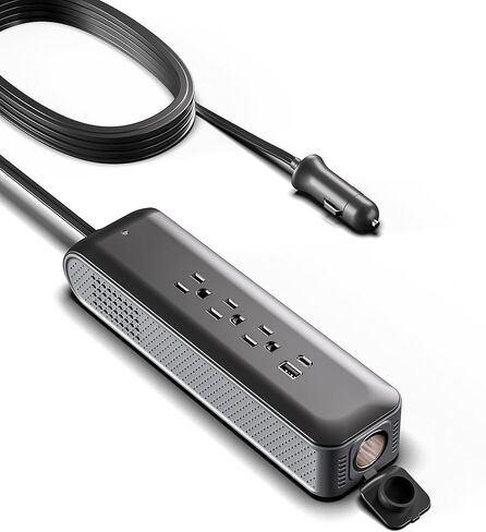 ERAYAK 150W عاكس طاقة السيارة DC 12V إلى 110V AC، 18W USB-C وUSB-A شحن سريع، 3 منافذ تيار متردد لأجهزة الكمبيوتر المحمول والهاتف والكمبيوتر اللوحي ووحدة التحكم في الألعاب - متوافق مع مقبس ولاعة السجائر 12 فولت in Kuwait