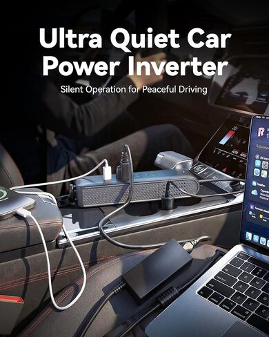 ERAYAK 150W عاكس طاقة السيارة DC 12V إلى 110V AC، 18W USB-C وUSB-A شحن سريع، 3 منافذ تيار متردد لأجهزة الكمبيوتر المحمول والهاتف والكمبيوتر اللوحي ووحدة التحكم في الألعاب - متوافق مع مقبس ولاعة السجائر 12 فولت in Kuwait