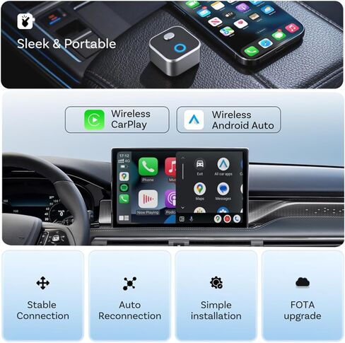 Wireless CarPlay & Android Auto Adapter Dongle, WiFi 6 Bluetooth 5.4 for Low Latency, Dual-Phone Memory with One-Tap Switching Button, Ultra-Compact Metal Design for Factory Wired Carplay Cars in Saudi Arabia