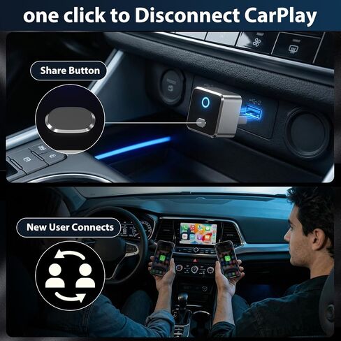Wireless CarPlay & Android Auto Adapter Dongle, WiFi 6 Bluetooth 5.4 for Low Latency, Dual-Phone Memory with One-Tap Switching Button, Ultra-Compact Metal Design for Factory Wired Carplay Cars in Saudi Arabia