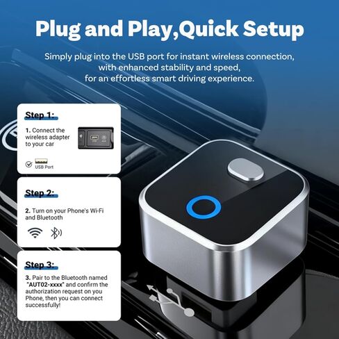 Wireless CarPlay & Android Auto Adapter Dongle, WiFi 6 Bluetooth 5.4 for Low Latency, Dual-Phone Memory with One-Tap Switching Button, Ultra-Compact Metal Design for Factory Wired Carplay Cars in Saudi Arabia