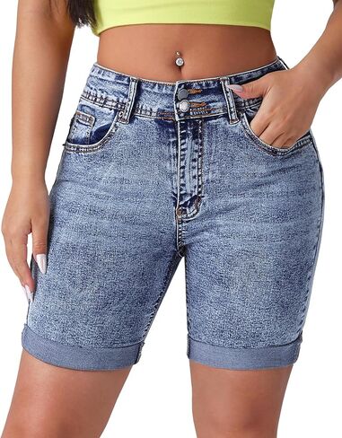 roswear Women's Mid Rise Skinny Butt Lifting Stretchy Bermuda Jeans Shorts in Kuwait