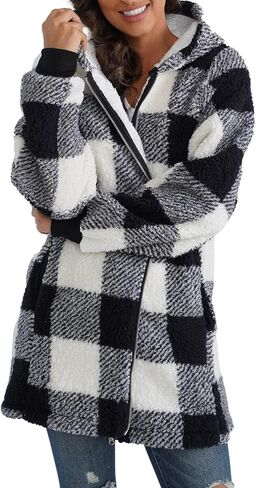 ReachMe Womens Fleece Zip Up Jacket with Pockets Oversized Long Sherpa Hoodie Fuzzy Jackets Warm Teddy Coat in Saudi Arabia