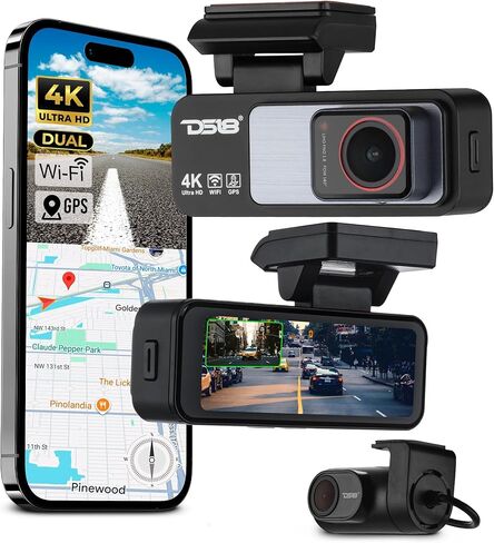 DS18 Eagle-M2 4K Dash Cam Dual Front and Rear, WiFi GPS Dash Cam with Night Vision, Parking Mode, Super Capacitor, Wide Angle, G-Sensor, Includes 64GB microSD Card in Saudi Arabia