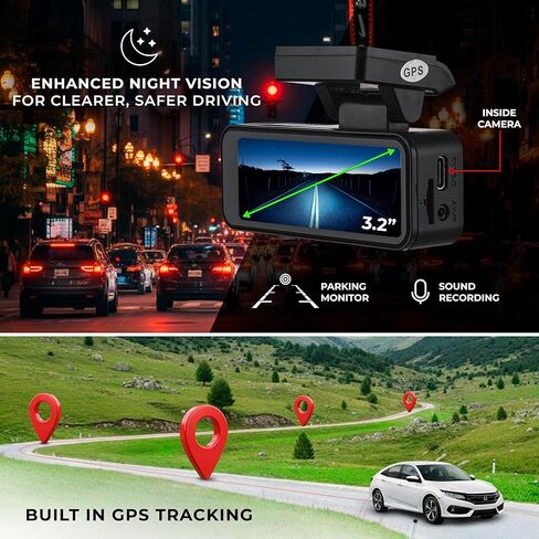 DS18 Eagle-M2 4K Dash Cam Dual Front and Rear, WiFi GPS Dash Cam with Night Vision, Parking Mode, Super Capacitor, Wide Angle, G-Sensor, Includes 64GB microSD Card in Saudi Arabia