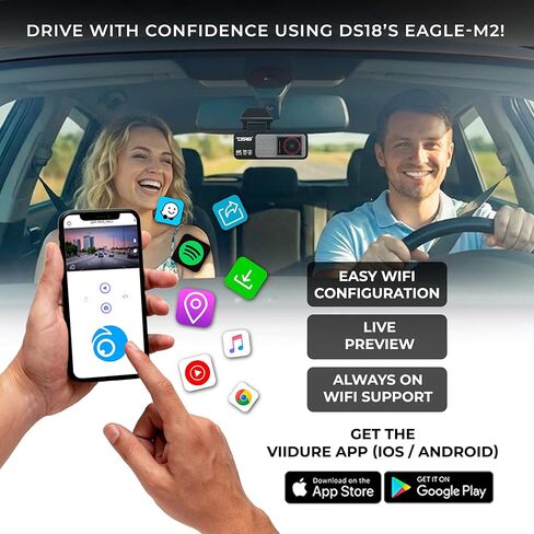 DS18 Eagle-M2 4K Dash Cam Dual Front and Rear, WiFi GPS Dash Cam with Night Vision, Parking Mode, Super Capacitor, Wide Angle, G-Sensor, Includes 64GB microSD Card in Saudi Arabia