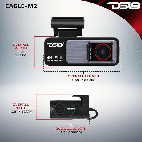 DS18 Eagle-M2 4K Dash Cam Dual Front and Rear, WiFi GPS Dash Cam with Night Vision, Parking Mode, Super Capacitor, Wide Angle, G-Sensor, Includes 64GB microSD Card in Saudi Arabia