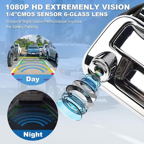 Chrome Tailgate Handle W/Reverse Backup Camera Compatible with 2005-2014 Ford F150, 2008-2016 F250 F350 F450 F550 Super Duty, 2007-2010 Explorer, 170° Viewing Angle, Replace# 8L3Z9943400AC in Saudi Arabia