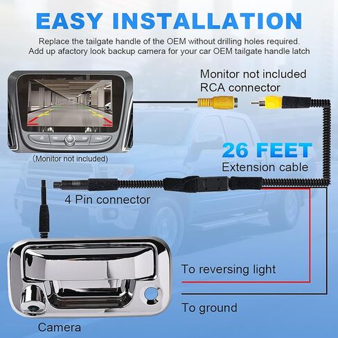 Chrome Tailgate Handle W/Reverse Backup Camera Compatible with 2005-2014 Ford F150, 2008-2016 F250 F350 F450 F550 Super Duty, 2007-2010 Explorer, 170° Viewing Angle, Replace# 8L3Z9943400AC in Saudi Arabia