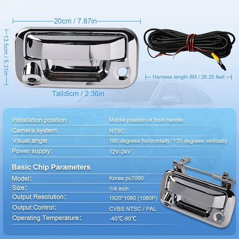 Chrome Tailgate Handle W/Reverse Backup Camera Compatible with 2005-2014 Ford F150, 2008-2016 F250 F350 F450 F550 Super Duty, 2007-2010 Explorer, 170° Viewing Angle, Replace# 8L3Z9943400AC in Saudi Arabia
