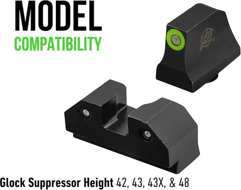 XS SIGHTS R3D Tritium Night Sight Green في ارتفاع القامع لـ Glock 42 و43 و43x و48 Gen 1-5، يتوهج أمامي وخلفي في التريتيوم الداكن للتطبيقات التكتيكية in Kuwait