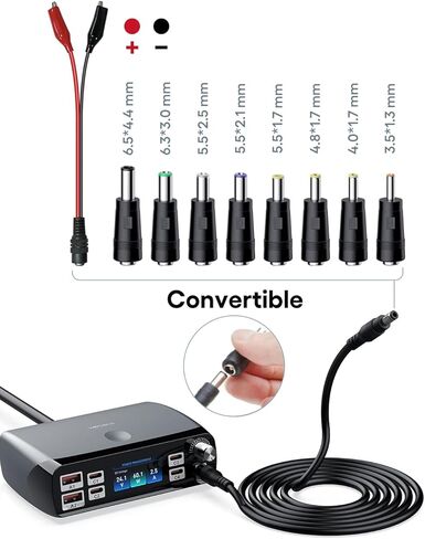محطة شحن (252 وات)، 7 منافذ (4 USB-C، 2 USB-A، 1 DC)، محول طاقة مع مصدر طاقة تيار مستمر قابل للتعديل 3.3 فولت ~ 24.5 فولت (0 ~ 60 واط) وشاشة LED، لأجهزة الكمبيوتر المحمولة iPhone وشاشات الإلكترونيات in Kuwait