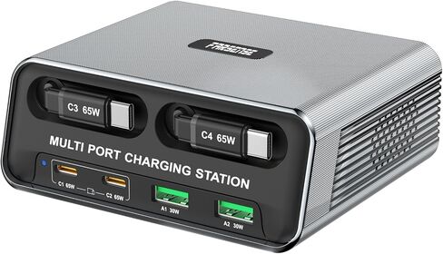 6-Port GaN Desktop Charging Station with Dual Retractable PD Cables, FARSENSE Fast USB C Charger for Home, Office, Travel，Compatible with iPhone 17/16, MacBook, iPad, Samsung in Saudi Arabia