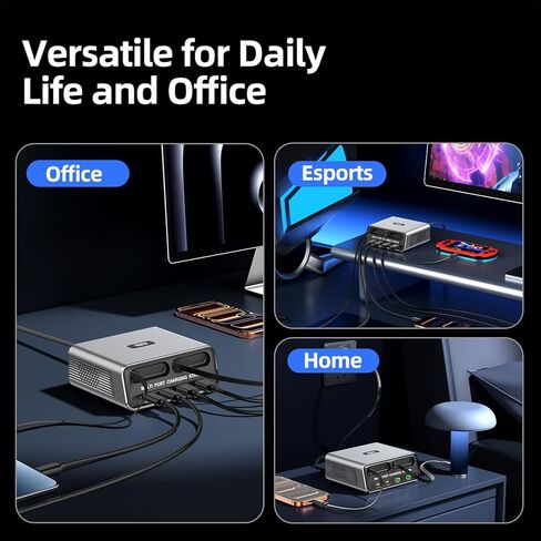 6-Port GaN Desktop Charging Station with Dual Retractable PD Cables, FARSENSE Fast USB C Charger for Home, Office, Travel，Compatible with iPhone 17/16, MacBook, iPad, Samsung in Saudi Arabia