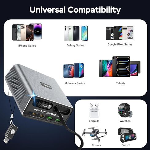 6-Port GaN Desktop Charging Station with Dual Retractable PD Cables, FARSENSE Fast USB C Charger for Home, Office, Travel，Compatible with iPhone 17/16, MacBook, iPad, Samsung in Saudi Arabia