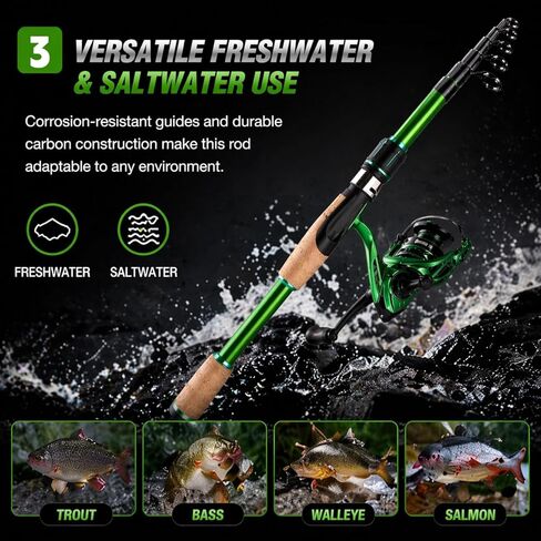 Portable Telescopic Spinning Fishing Rods, 24T Carbon Blanks & Solid Carbon Tip, Cork Handle, Short Collapsible Rods for Travel-7FT in Saudi Arabia