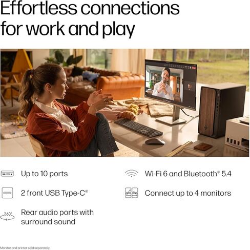 كمبيوتر سطح المكتب HP OmniDesk M03 Business AI (Intel Ultra 5 225، 16GB DDR5، 1TB PCIe SSD، Intel Graphics، 280W PSU، WiFi 6، BT 5.4، USB-C، RJ-45، منفذ العرض، HDMI، Win 11 Home) مع موسع منفذ USB DKZ in Saudi Arabia