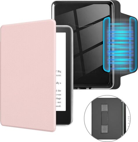 حافظة MOROCK مغناطيسية قابلة للفصل لجهاز Kindle Paperwhite وPaperwhite Signature Edition مقاس 6.8 بوصات (الجيل الحادي عشر، 2021)، غطاء خلفي شفاف من جلد البولي يوريثان وجهاز كمبيوتر شخصي نحيف مع حزام يد، تنبيه/غفو تلقائي، أسود in Kuwait