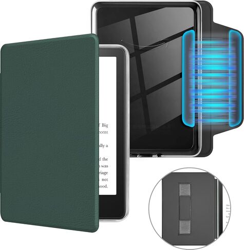 حافظة MOROCK مغناطيسية قابلة للفصل لجهاز Kindle Paperwhite وPaperwhite Signature Edition مقاس 6.8 بوصات (الجيل الحادي عشر، 2021)، غطاء خلفي شفاف من جلد البولي يوريثان وجهاز كمبيوتر شخصي نحيف مع حزام يد، تنبيه/غفو تلقائي، أسود in Kuwait