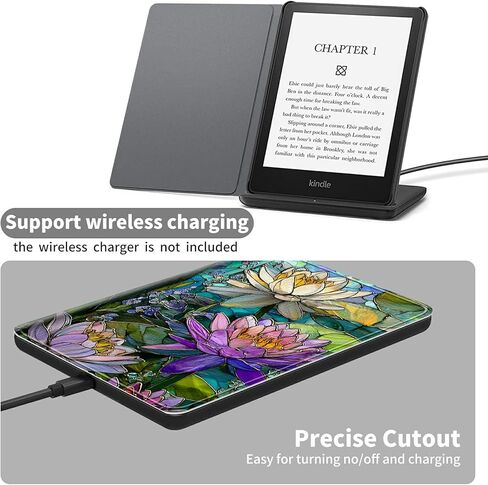 حافظة لجهاز Kindle Paperwhite مقاس 7 بوصات (الجيل الثاني عشر، إصدار 2024) وغطاء Kindle Colorsoft نحيف مناسب مع خاصية النوم/الاستيقاظ التلقائي، غطاء زجاجي ملون بزنبق الماء للفتيات والنساء والأولاد والرجال in Kuwait