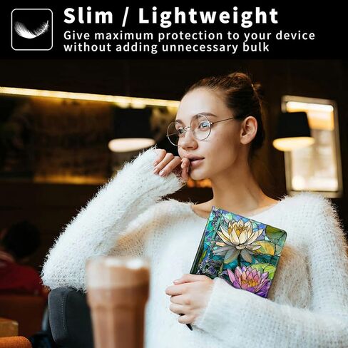 حافظة لجهاز Kindle Paperwhite مقاس 7 بوصات (الجيل الثاني عشر، إصدار 2024) وغطاء Kindle Colorsoft نحيف مناسب مع خاصية النوم/الاستيقاظ التلقائي، غطاء زجاجي ملون بزنبق الماء للفتيات والنساء والأولاد والرجال in Kuwait