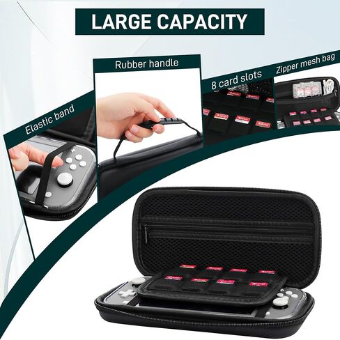 FUNDIARY Black Travel Carrying Case for Nintendo Switch Lite, Shockproof Accessories Bundle with Slim Portable Storage Bag, Soft Silicone Clear Glitter Protective Case, Screen Protector & 2 Thumb Caps in Saudi Arabia