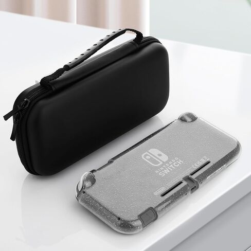 FUNDIARY Black Travel Carrying Case for Nintendo Switch Lite, Shockproof Accessories Bundle with Slim Portable Storage Bag, Soft Silicone Clear Glitter Protective Case, Screen Protector & 2 Thumb Caps in Saudi Arabia