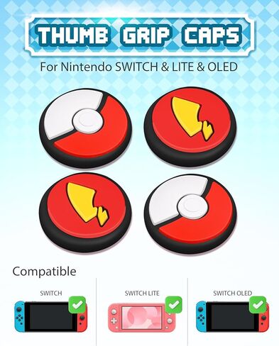 oqpa 4pcs Nintendo Switch Thumb Grips - Cute Cartoon Anime Design - Kawaii 3D Silicone Joystick Caps - Joycon Controller Button Covers - Red in Saudi Arabia
