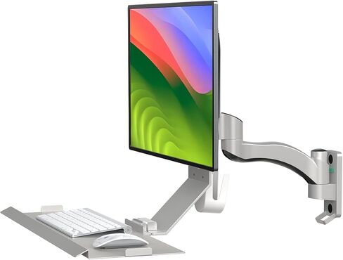 BEWISER Monitor Wall Mount with Foadable Keyboard Tray Medical Workstation for 15''-32'' Screens Suitable for Factory, Hospital, Warehouse&lab, Load Capacity Up to 22 lb Sliver in Saudi Arabia