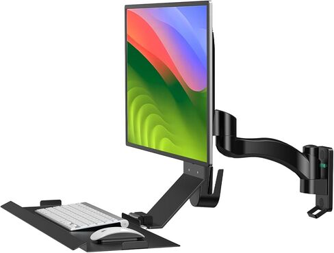 BEWISER Monitor Wall Mount with Foadable Keyboard Tray Medical Workstation for 15''-32'' Screens Suitable for Factory, Hospital, Warehouse&lab, Load Capacity Up to 22 lb Sliver in Saudi Arabia