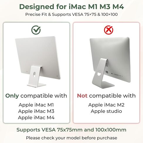 Metal VESA Mount Adapter Plate Bracket Only for Apple iMac 24-inch M1, M3, M4 Series Monitors, Fits 75x75/100x100 VESA Pattern, White VESA Mounting Plate for Monitor Arm Mounting, Hardware Included in Saudi Arabia