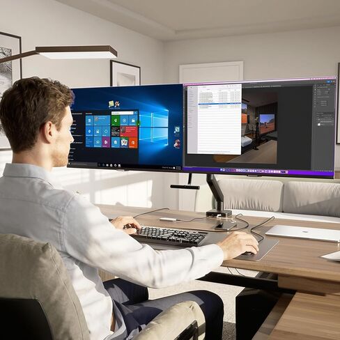 Mount-It! Dual Monitor Mount with Crossbar, Gas Spring Desk Mount for 2 Monitors 17–32", Holds 19.8 lbs Each, Full Motion Tilt Swivel Rotate, VESA 75x75 100x100, USB 3.0 & USB-C, Clamp or Grommet in Saudi Arabia
