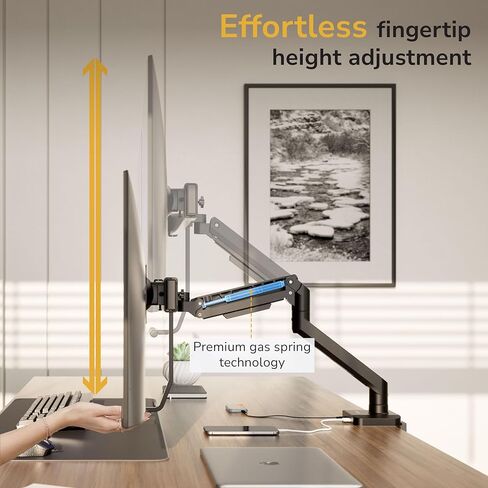 Mount-It! Dual Monitor Mount with Crossbar, Gas Spring Desk Mount for 2 Monitors 17–32", Holds 19.8 lbs Each, Full Motion Tilt Swivel Rotate, VESA 75x75 100x100, USB 3.0 & USB-C, Clamp or Grommet in Saudi Arabia