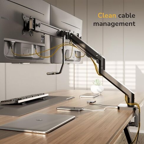 Mount-It! Dual Monitor Mount with Crossbar, Gas Spring Desk Mount for 2 Monitors 17–32", Holds 19.8 lbs Each, Full Motion Tilt Swivel Rotate, VESA 75x75 100x100, USB 3.0 & USB-C, Clamp or Grommet in Saudi Arabia
