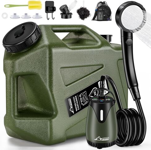 Portable Shower for Camping with 5-Gallon Water Jug, 6000mAh Rechargeable Outdoor Camping Shower Kit, IPX8 Waterproof Pump, Easy to Store for Hiking, Beach, 5-Mode Shower Head in Saudi Arabia