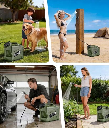 Portable Shower for Camping with 5-Gallon Water Jug, 6000mAh Rechargeable Outdoor Camping Shower Kit, IPX8 Waterproof Pump, Easy to Store for Hiking, Beach, 5-Mode Shower Head in Saudi Arabia