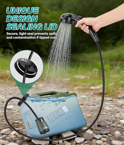 Portable Shower for Camping with 5-Gallon Water Jug, 6000mAh Rechargeable Outdoor Camping Shower Kit, IPX8 Waterproof Pump, Easy to Store for Hiking, Beach, 5-Mode Shower Head in Saudi Arabia