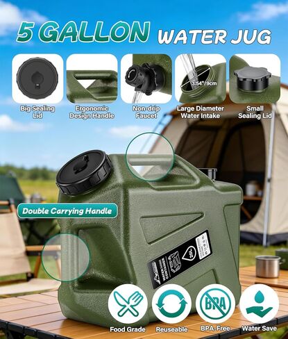 Portable Shower for Camping with 5-Gallon Water Jug, 6000mAh Rechargeable Outdoor Camping Shower Kit, IPX8 Waterproof Pump, Easy to Store for Hiking, Beach, 5-Mode Shower Head in Saudi Arabia