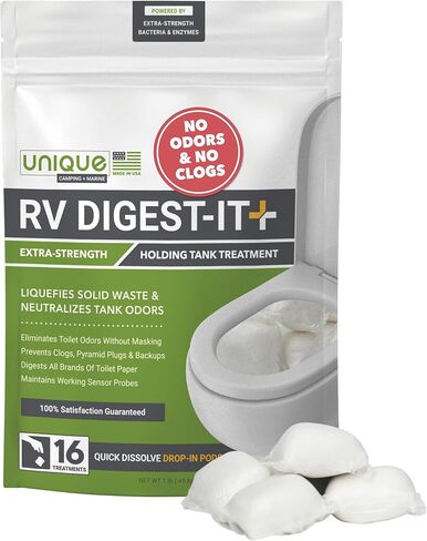 حزمة RV Digest-It Ultra Stick الفريدة من نوعها، عدد 50، علاج المرحاض RV فائق القوة، بدون فوضى، مسحوق مُقاس مسبقًا، علاج الخزان الأسود Grab-n-Go، يتحكم في الرائحة ويمنع الانسداد، حوض ضخم in Kuwait