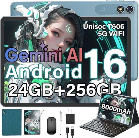 أحدث تابلت Android 16 لعام 2026 مع لوحة مفاتيح، تابلت 10 بوصة مع 24 جيجابايت + 256 جيجابايت (توسيع 2 تيرابايت)، تابلت Gemini AI مع 8 النواة، 5G WiFi، 8000 مللي أمبير، GMS، GPS، كمبيوتر لوحي 2 في 1 مع حافظة، ماوس، قلم، حافظة سوداء in Kuwait