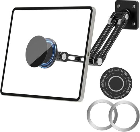 حامل مغناطيسي للكمبيوتر اللوحي على الحائط، حامل فولاذي يدور 360 درجة مع MagSafe وحلقة معدنية، ذراع قابل للطي لجهاز iPad/الهاتف/الكمبيوتر اللوحي مقاس 4.7-13 بوصة، صالة الألعاب الرياضية المنزلية والمطبخ والمكتب in Saudi Arabia