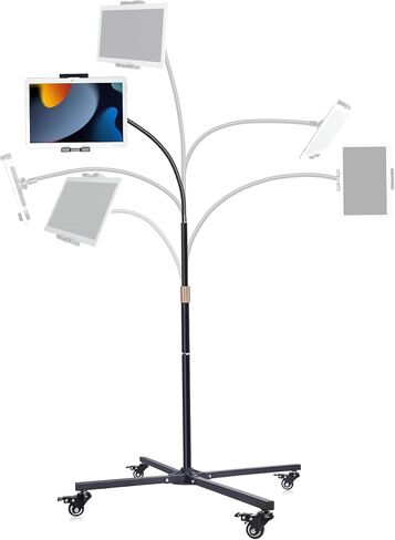 Rolling Tablet Stand with Wheels, Heavy Duty Tablet on Wheels with Industrial Casters, Adjustable Floor Mount Stand for Bed, Couch, Office, Thick Case Friendly (Fits 9.7"-14" Tablets) in Saudi Arabia