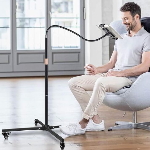 Rolling Tablet Stand with Wheels, Heavy Duty Tablet on Wheels with Industrial Casters, Adjustable Floor Mount Stand for Bed, Couch, Office, Thick Case Friendly (Fits 9.7"-14" Tablets) in Saudi Arabia