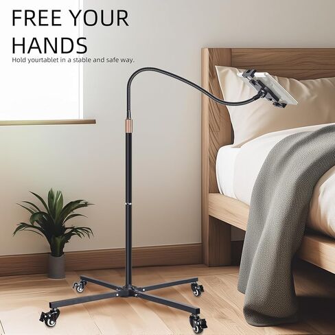 Rolling Tablet Stand with Wheels, Heavy Duty Tablet on Wheels with Industrial Casters, Adjustable Floor Mount Stand for Bed, Couch, Office, Thick Case Friendly (Fits 9.7"-14" Tablets) in Saudi Arabia