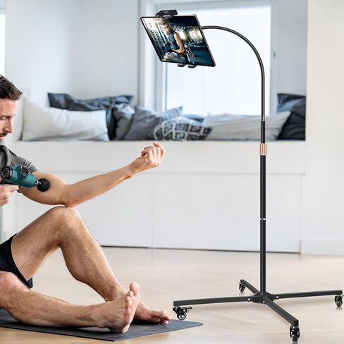 Rolling Tablet Stand with Wheels, Heavy Duty Tablet on Wheels with Industrial Casters, Adjustable Floor Mount Stand for Bed, Couch, Office, Thick Case Friendly (Fits 9.7"-14" Tablets) in Saudi Arabia