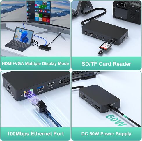 قاعدة تركيب Surface Pro 11 في 1 بدقة 4K@60 هرتز HDMI+VGA، قاعدة تركيب سطحية مع مصدر طاقة، قاعدة تركيب Surface Pro 11/10/9/8/X/7/6/5/4/3، كمبيوتر محمول Surface 6/5/4/3/2/1، كمبيوتر محمول Go 3/2/1، كتاب in Kuwait