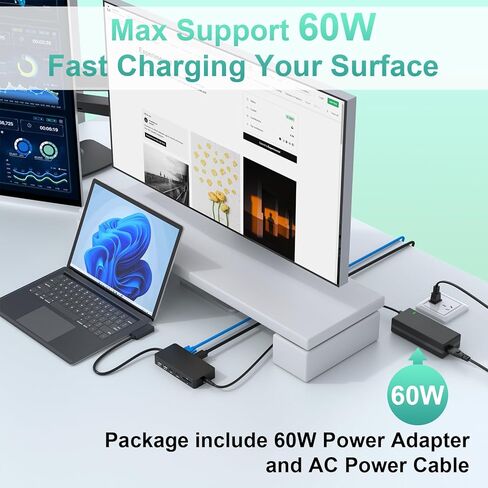 قاعدة تركيب Surface Pro 11 في 1 بدقة 4K@60 هرتز HDMI+VGA، قاعدة تركيب سطحية مع مصدر طاقة، قاعدة تركيب Surface Pro 11/10/9/8/X/7/6/5/4/3، كمبيوتر محمول Surface 6/5/4/3/2/1، كمبيوتر محمول Go 3/2/1، كتاب in Kuwait